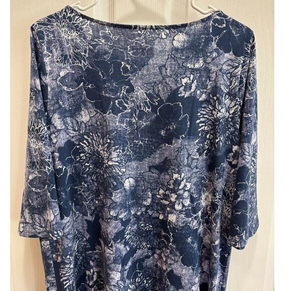 Pure Jill J. Jill Women M Faux Wrap Blue White Cotton Modal 3/4 Sleeve Dress - Picture 9 of 10